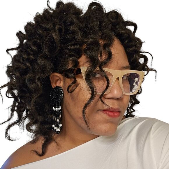 Vintage Black & Silver Sequin Beaded Fringe Clip-On Earrings | Circa 1980s-1990s - Picture 1 of 7